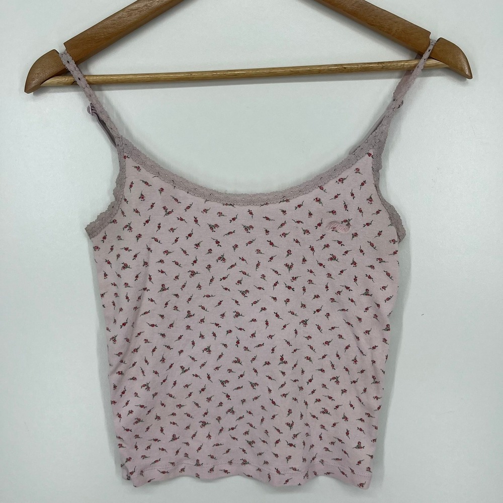 Victoria's Secret PINK Floral Rosebud Lace Trim Camisole Tank Top XS Pink